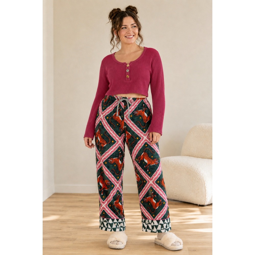 Boho Funky Anthropologie Corrine Lent Tigeress Green Pink Orange L Pajama Pants